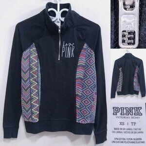 Victoria's Secret LOVE PINK Black Half Zip Sweatshirt Sweater Size XS